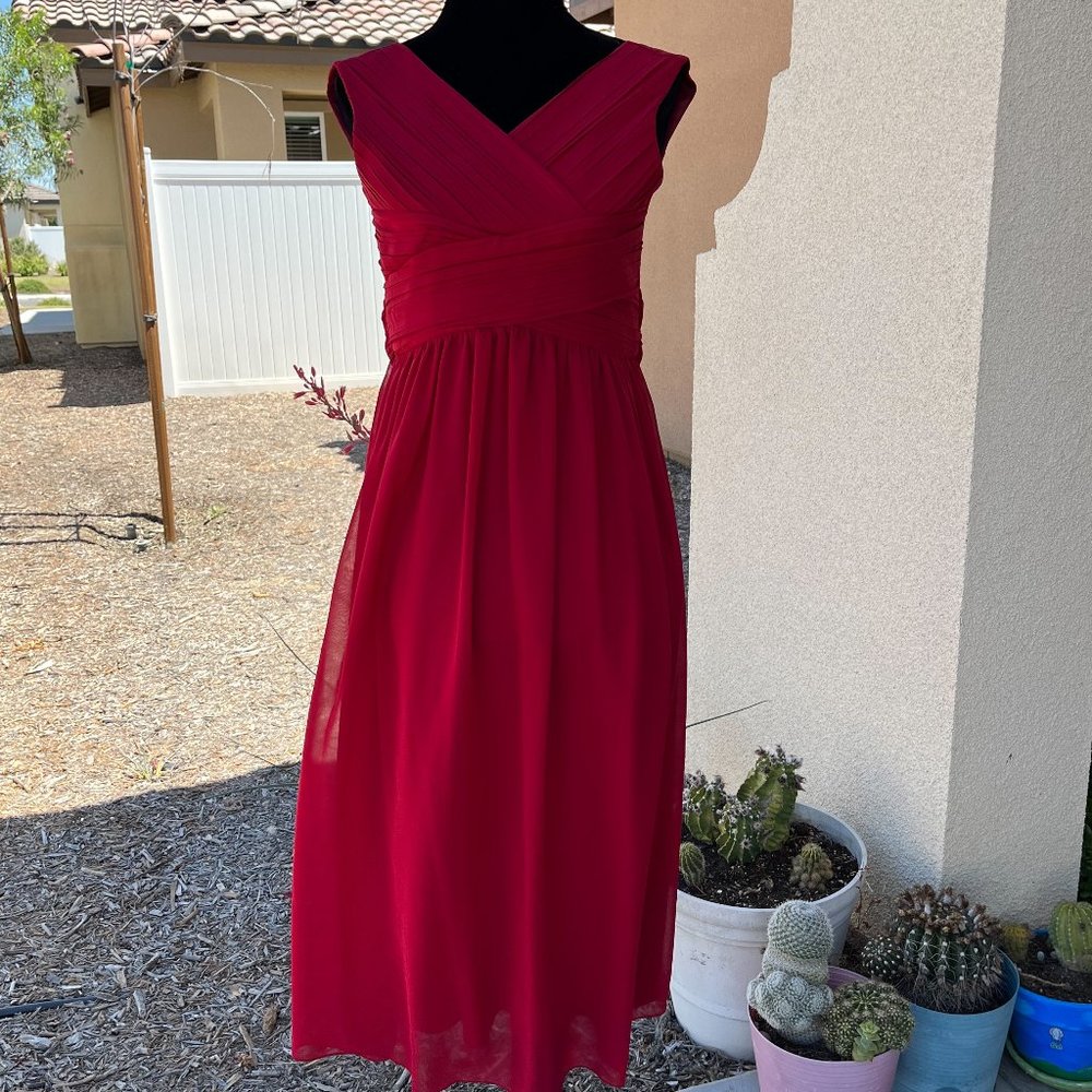 iEFiEL Berry Red Chiffon Bridesmaid Formal Dress Girls Size 12
